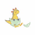Vector illustration of a hatched dinosaur cub with an egg.